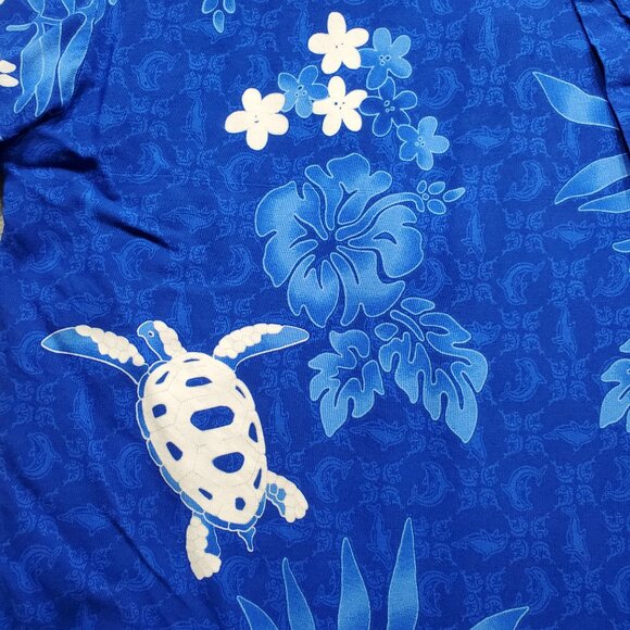 Cabali Hawaiian Short Sleeve Shirt Blue White Tropical Flowers 1 Pocket Men Sz L - Picture 8 of 11